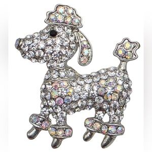 Silver Tone Poodle Dog Ring With Clear and Multi Colored Crystal Rhinestones
